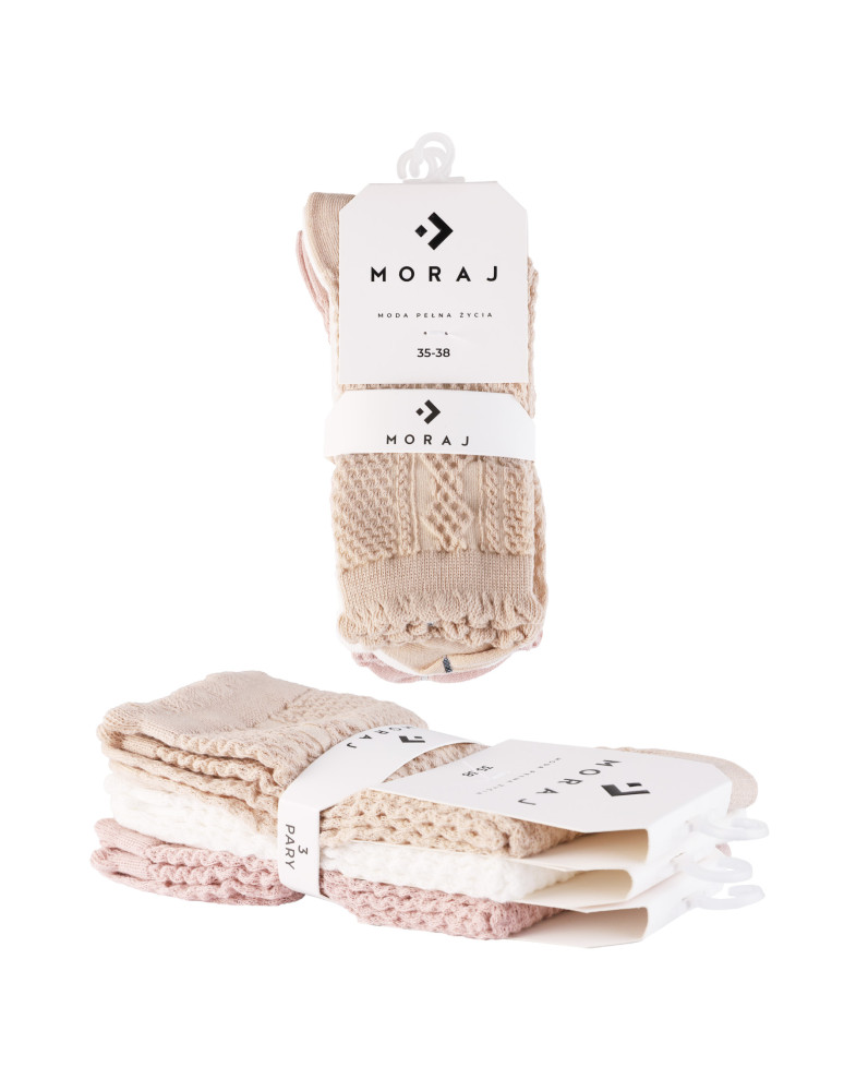 Skarpetki długie - Skarpetki damskie długie z ażurowym wzorem 3-pak WIELOKOLOROWY  - produkt moraj.pl 5