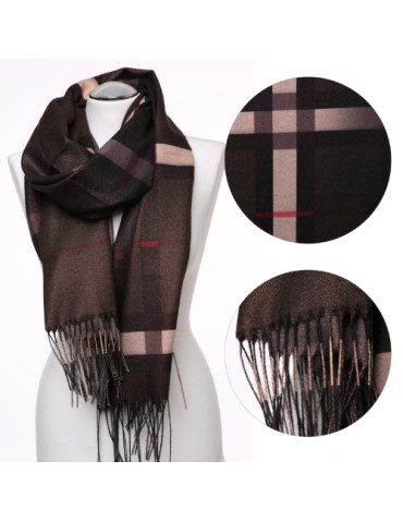 Szale i chusty - Szal damski w kratę z brokatem CZARNY - produkt 1