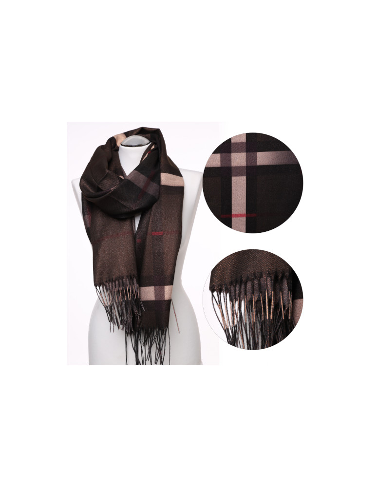 Szal damski w kratę z brokatem CZARNY