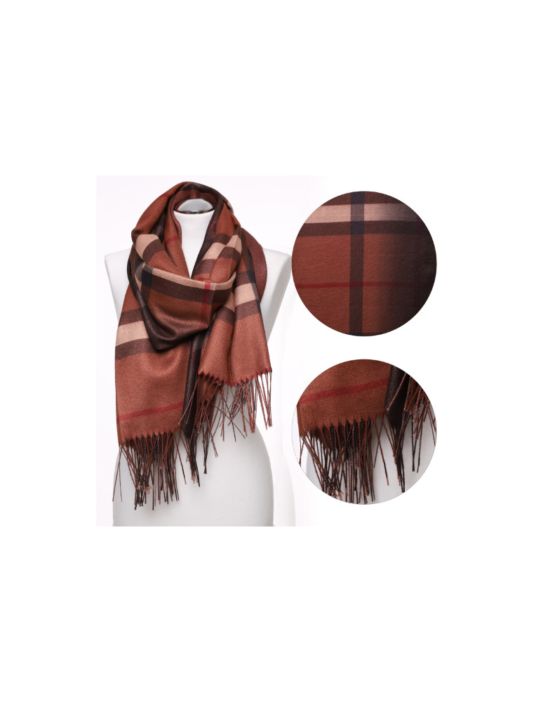 Szale i chusty - Szal damski w kratę z brokatem BRĄZOWY - produkt moraj.pl 1