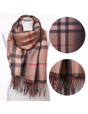 Szal damski w kratę z brokatem