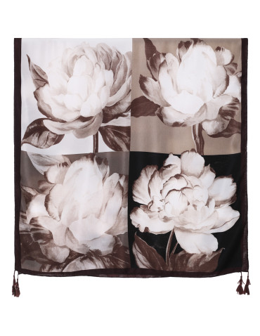 Szal damski z kwiatowym motywem i frędzlami  - produkt 2