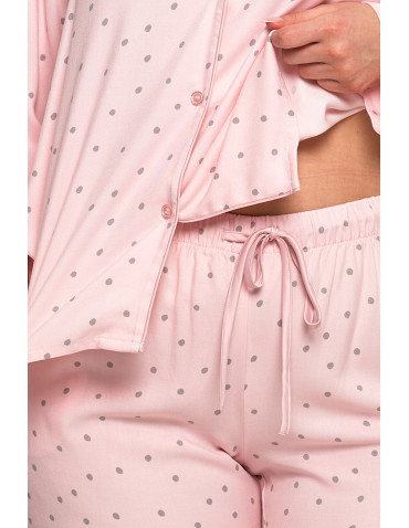 Długi rękaw - Damska piżama z długim rękawem i spodniami wiskoza Plus Size RÓŻOWY - produkt 4