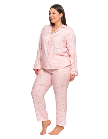 Długi rękaw - Damska piżama z długim rękawem i spodniami wiskoza Plus Size RÓŻOWY - produkt 6
