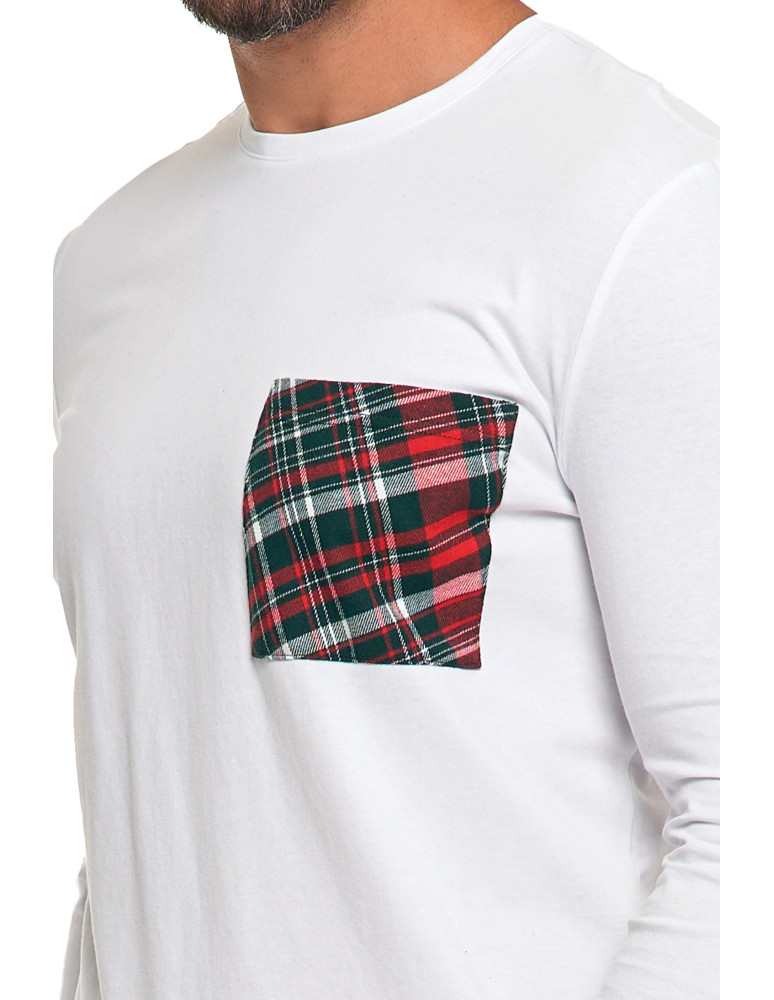 Piżamy z długim rękawem - Męska piżama z kraciastymi spodniami i białą koszulką WZÓR 1 - produkt moraj.pl 3