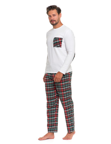Piżamy z długim rękawem - Męska piżama z kraciastymi spodniami i białą koszulką WZÓR 1 - produkt 6