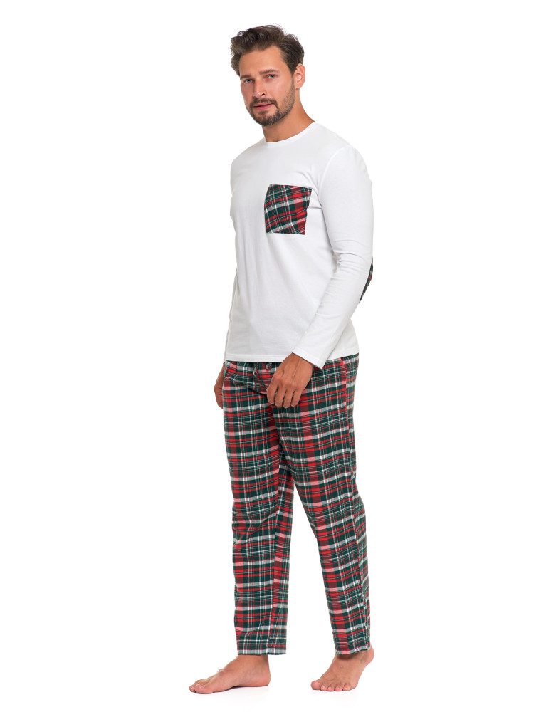 Piżamy z długim rękawem - Męska piżama z kraciastymi spodniami i białą koszulką WZÓR 1 - produkt moraj.pl 6