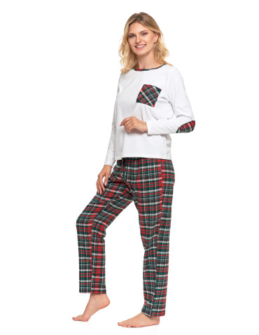 Długi rękaw - Piżama damska bawełniana na długi rękaw w kratkę WZÓR 1 - produkt 5