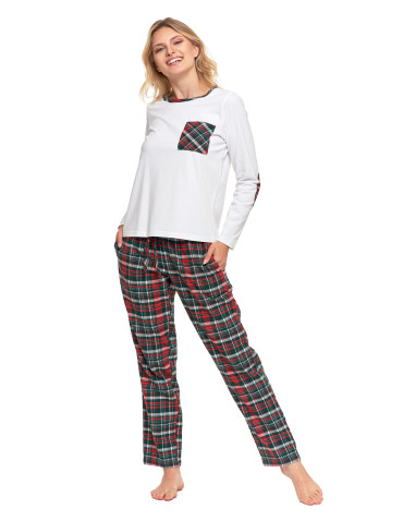 Długi rękaw - Piżama damska bawełniana na długi rękaw w kratkę WZÓR 1 - produkt 6