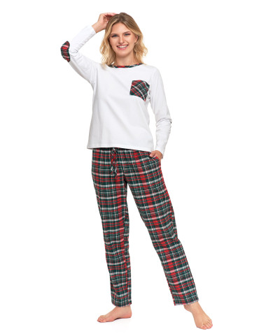 Długi rękaw - Piżama damska bawełniana na długi rękaw w kratkę WZÓR 1 - produkt 7