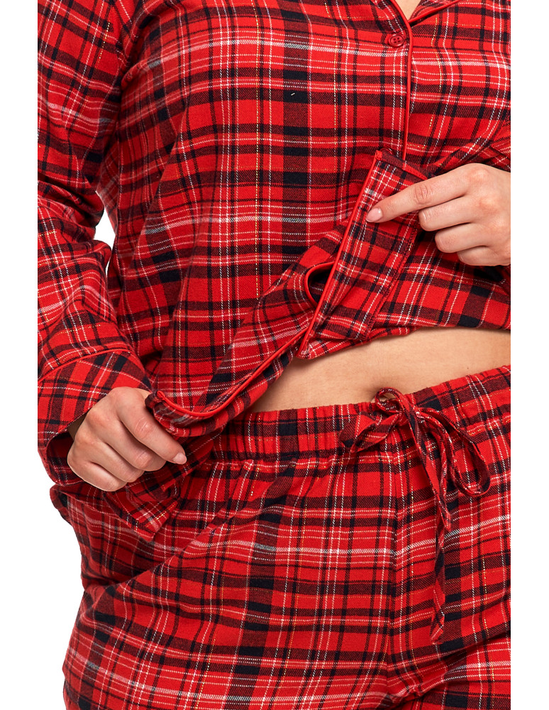 Długi rękaw - Piżama damska bawełniana w czerwoną kratę Plus Size CZERWONY - produkt moraj.pl 2