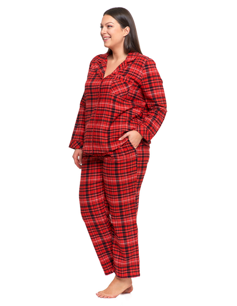 Długi rękaw - Piżama damska bawełniana w czerwoną kratę Plus Size CZERWONY - produkt moraj.pl 5