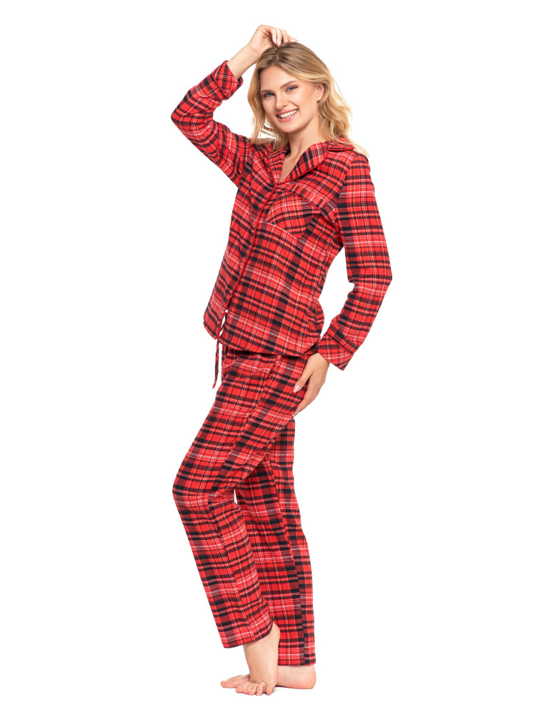 Długi rękaw - Piżama damska flanelowa w czerwoną kratkę CZERWONY - produkt moraj.pl 7