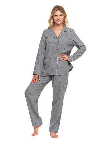 Piżama damska bawełniana na długi rękaw w śnieżynki