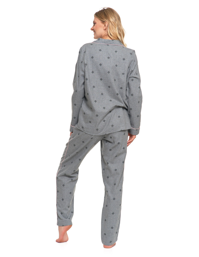 Długi rękaw - Piżama damska bawełniana na długi rękaw w śnieżynki SZARY - produkt moraj.pl 3