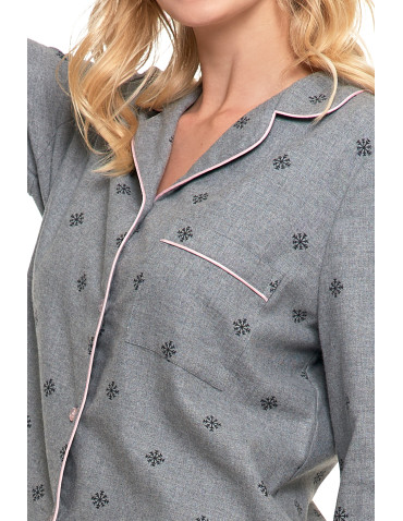 Długi rękaw - Piżama damska bawełniana na długi rękaw w śnieżynki SZARY - produkt 4