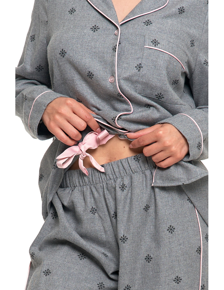 Długi rękaw - Piżama damska bawełniana na długi rękaw w śnieżynki SZARY - produkt moraj.pl 2
