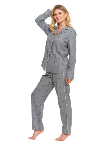 Długi rękaw - Piżama damska bawełniana na długi rękaw w śnieżynki SZARY - produkt 5