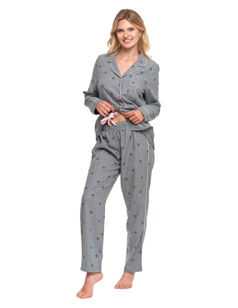 Długi rękaw - Piżama damska bawełniana na długi rękaw w śnieżynki SZARY - produkt moraj.pl 6