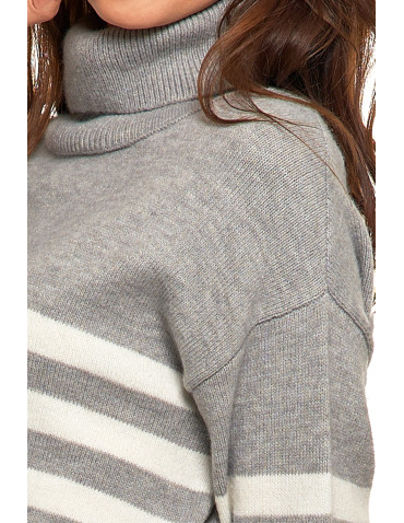 Swetry i kardigany - Sweter damski w paski z golfem o luźnym kroju SZARY - produkt 4