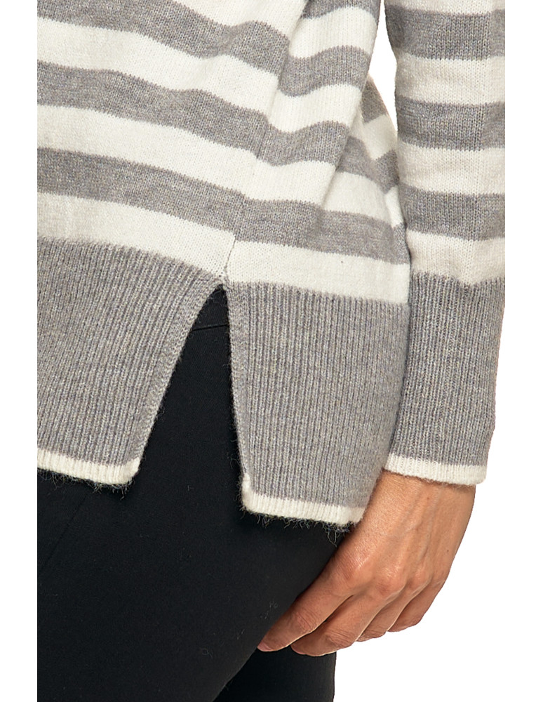 Swetry i kardigany - Sweter damski w paski z golfem o luźnym kroju SZARY - produkt moraj.pl 5