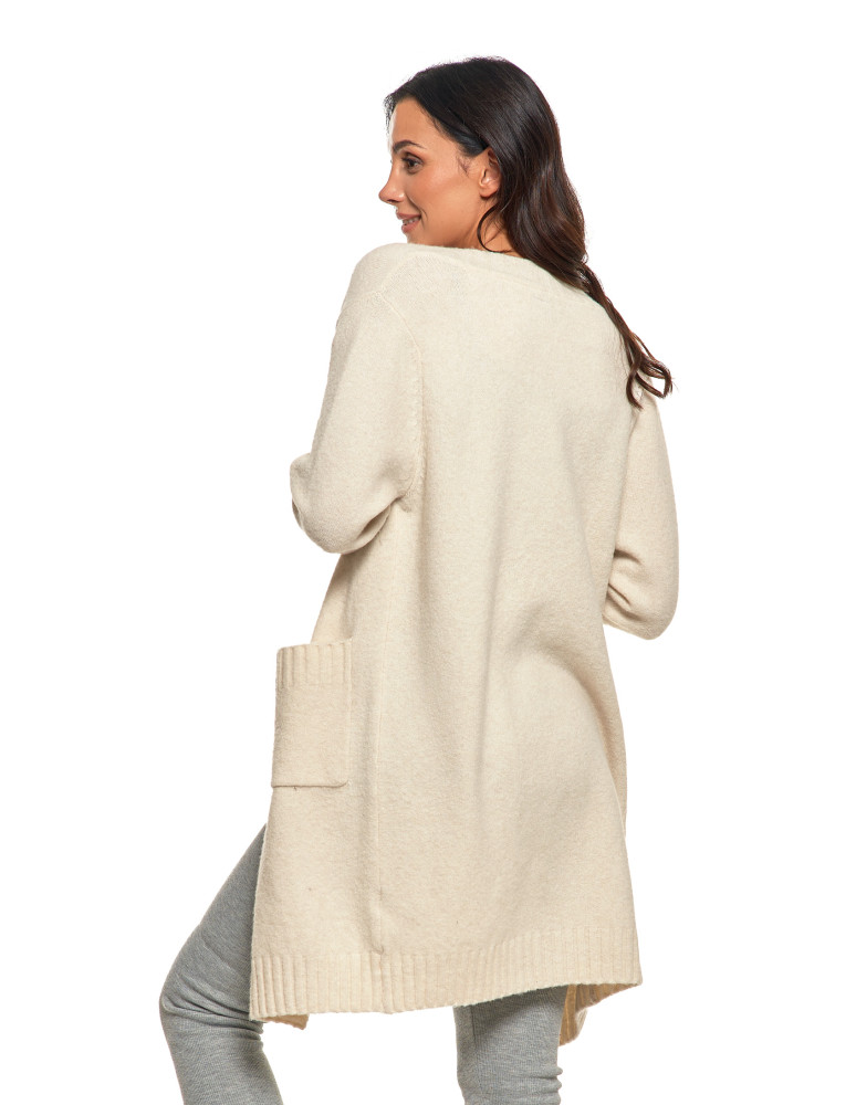 Swetry i kardigany - Kardigan damski długi sweter z kieszeniami KREMOWY - produkt moraj.pl 2