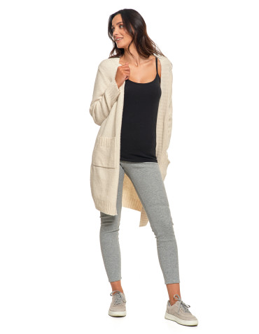 Swetry i kardigany - Kardigan damski długi sweter z kieszeniami KREMOWY - produkt 5