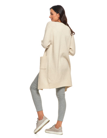 Swetry i kardigany - Kardigan damski długi sweter z kieszeniami KREMOWY - produkt 6