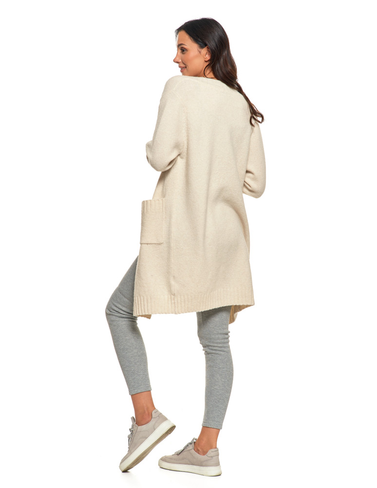 Swetry i kardigany - Kardigan damski długi sweter z kieszeniami KREMOWY - produkt moraj.pl 6