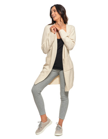 Swetry i kardigany - Kardigan damski długi sweter z kieszeniami KREMOWY - produkt 7