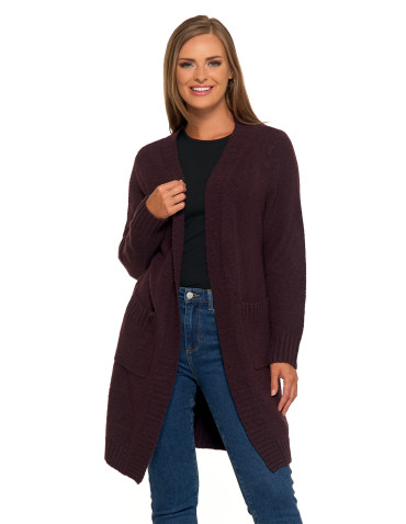 Swetry i kardigany - Kardigan damski długi sweter z kieszeniami BRĄZOWY - produkt 1