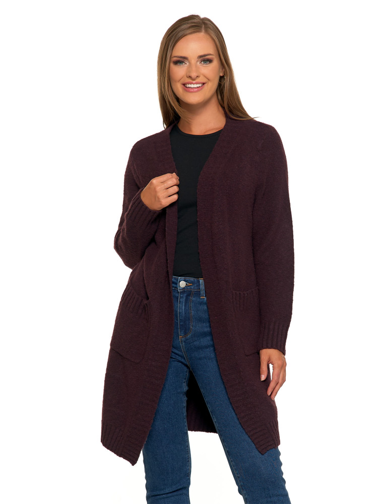 Swetry i kardigany - Kardigan damski długi sweter z kieszeniami BRĄZOWY - produkt moraj.pl 1