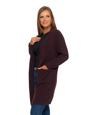 Swetry i kardigany - Kardigan damski długi sweter z kieszeniami BRĄZOWY - produkt 2