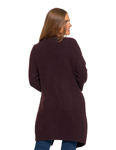 Swetry i kardigany - Kardigan damski długi sweter z kieszeniami BRĄZOWY - produkt 3