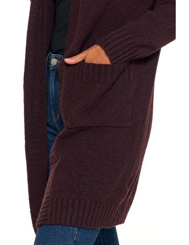 Swetry i kardigany - Kardigan damski długi sweter z kieszeniami BRĄZOWY - produkt 5