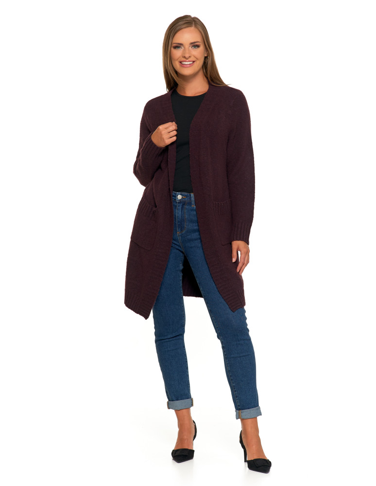 Swetry i kardigany - Kardigan damski długi sweter z kieszeniami BRĄZOWY  - produkt moraj.pl 6