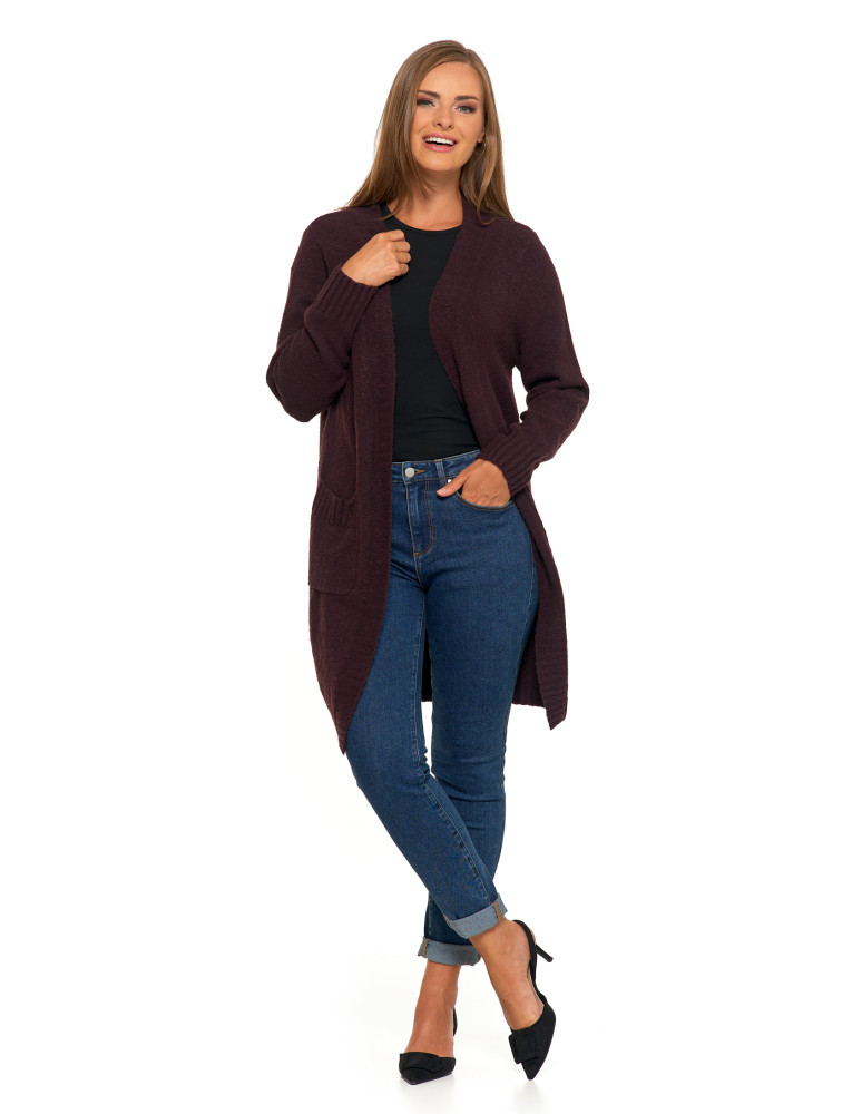 Swetry i kardigany - Kardigan damski długi sweter z kieszeniami BRĄZOWY  - produkt moraj.pl 7