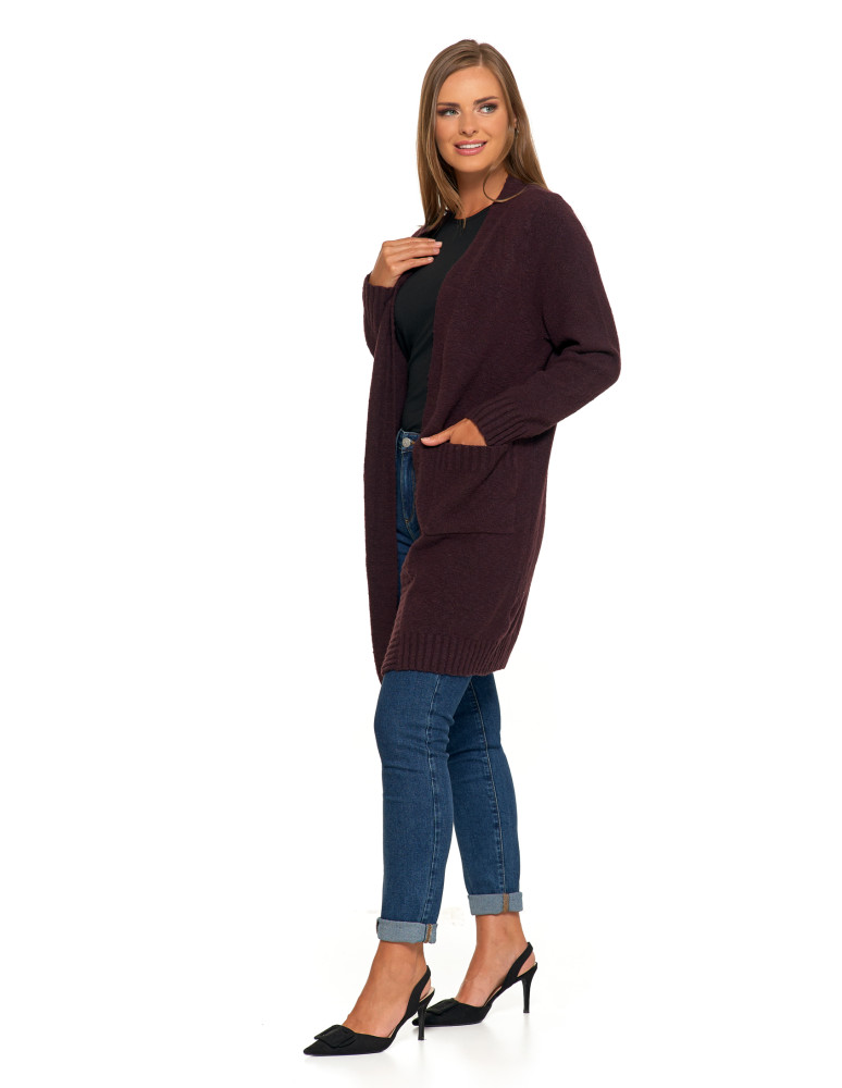 Swetry i kardigany - Kardigan damski długi sweter z kieszeniami BRĄZOWY  - produkt moraj.pl 8