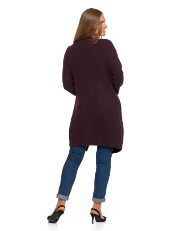 Swetry i kardigany - Kardigan damski długi sweter z kieszeniami BRĄZOWY - produkt 9