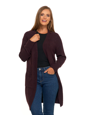 Swetry i kardigany - Kardigan damski długi sweter z kieszeniami BRĄZOWY - produkt 10