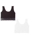 Biustonosz miękki top dla dziewczynki biały i czarny 2-pak WIELOKOLOROWY
