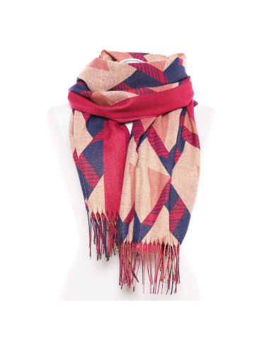 Szal damski w geometryczne wzory z frędzlami  - produkt 2