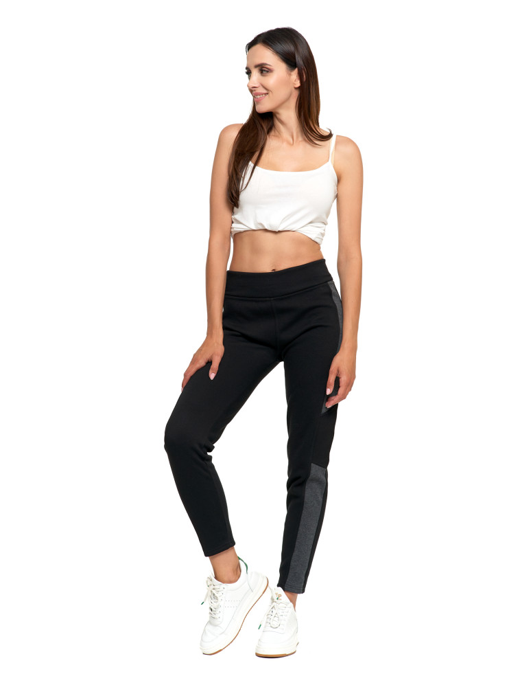 Legginsy damskie ocieplane z wysokim stanem CZARNY