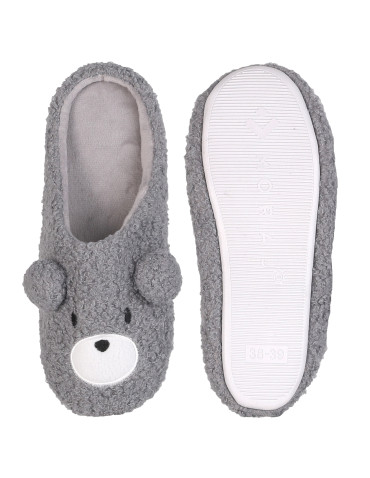 Kapcie i bambosze - Damskie ciepłe kapcie wsuwane domowe antypoślizgowe z misiem SZARY - produkt 1