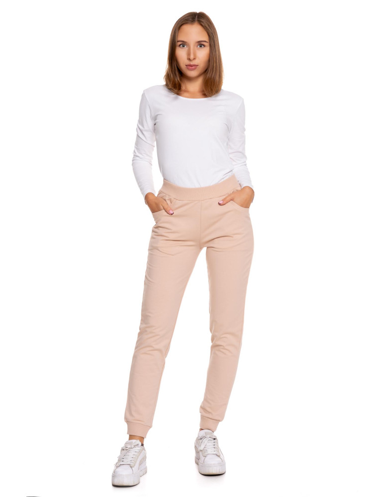 Damskie spodnie dresowe joggery z wysokim stanem BEŻOWY