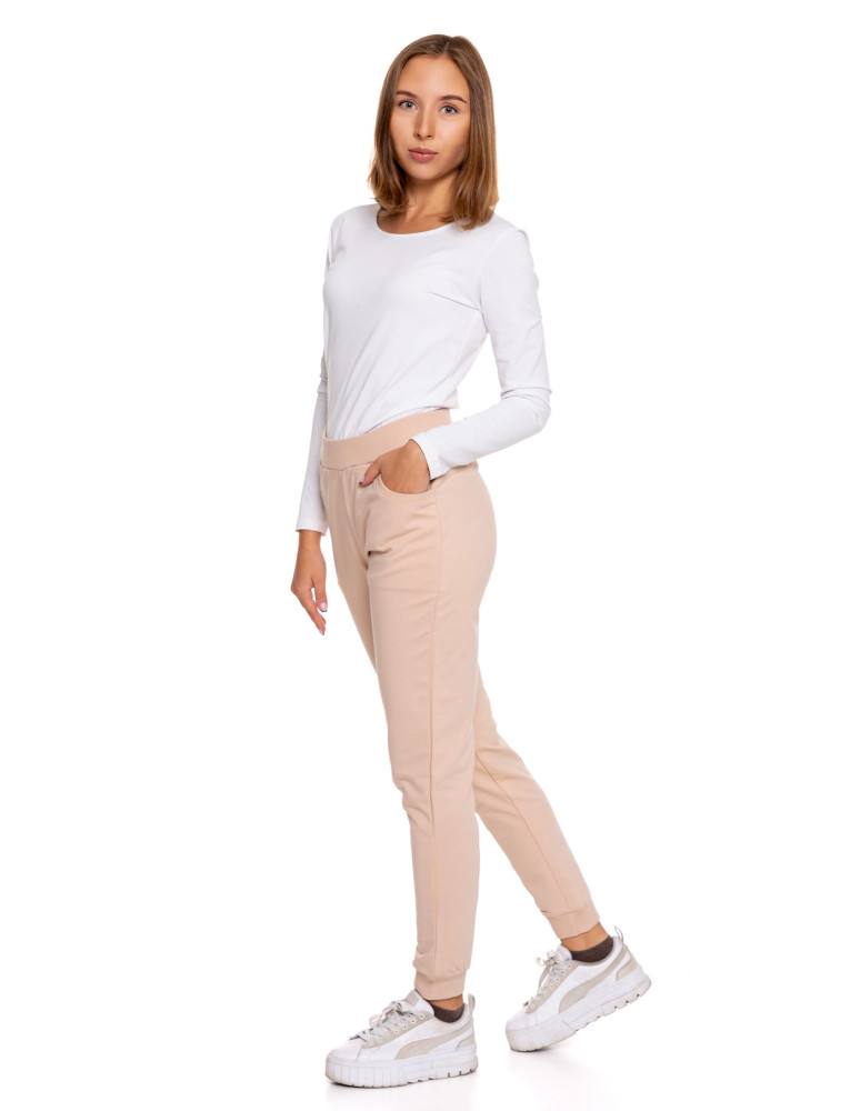 Spodnie damskie - Damskie spodnie dresowe joggery z wysokim stanem BEŻOWY - produkt moraj.pl 2