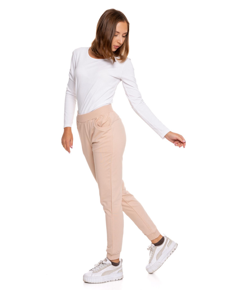 Spodnie damskie - Damskie spodnie dresowe joggery z wysokim stanem BEŻOWY - produkt moraj.pl 6