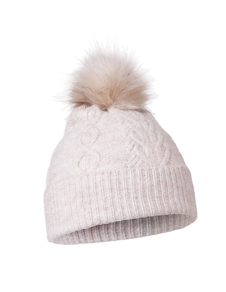 Czapki i opaski - Czapka damska zimowa z pomponem BEŻOWY - produkt moraj.pl 1
