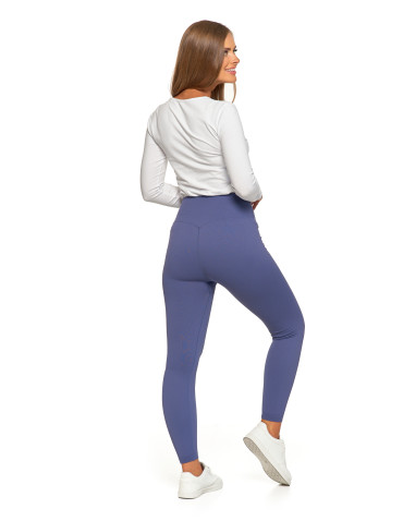 Legginsy damskie - Prążkowane legginsy damskie sportowe z wysokim stanem NIEBIESKI - produkt 2