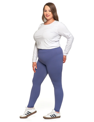 Legginsy damskie - Prążkowane legginsy damskie sportowe z wysokim stanem NIEBIESKI - produkt 11